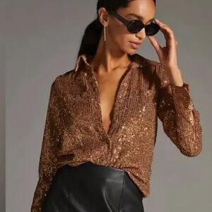 NWOT Anthropologie Remie Sequins Button Front Blouse